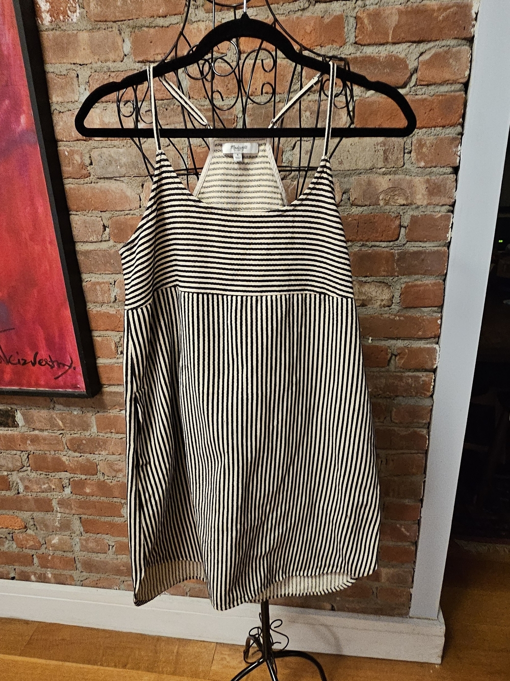 Madewell Black and White Cotton Striped Mini Slip Dress